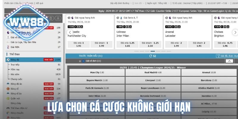 Lựa chọn cá cược không giới hạn