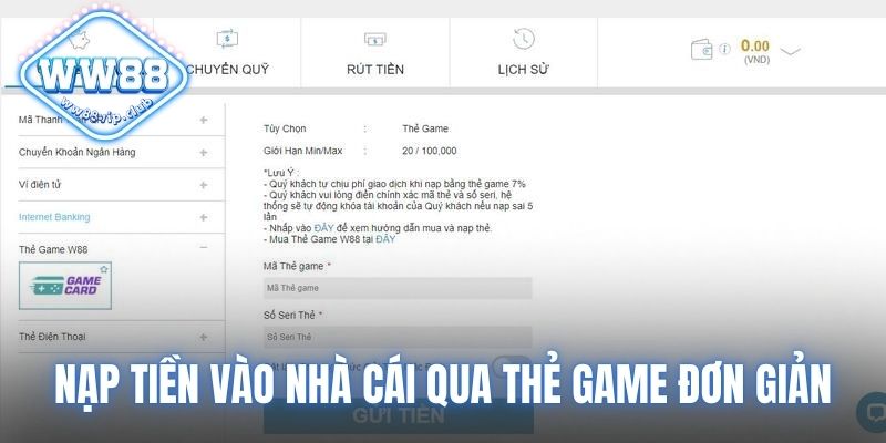 Nạp tiền vào nhà cái qua thẻ game đơn giản