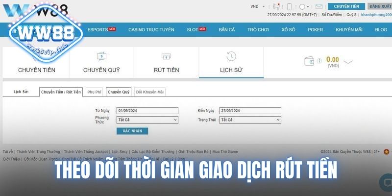 Theo dõi thời gian giao dịch rút tiền